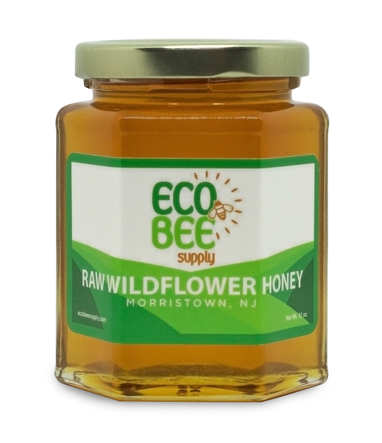 Raw Wildflower Honey - 12 oz. Hex - Glass - Eco Bee Supply
